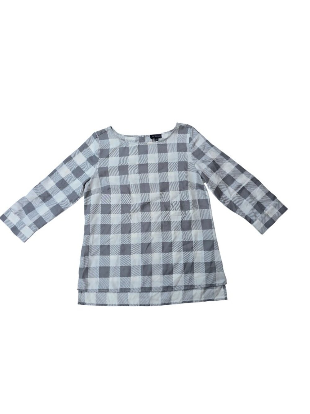 The Limited Womens Plaid 3/4 Sleeve Blouse Gray/White Checkered Pattern Size M